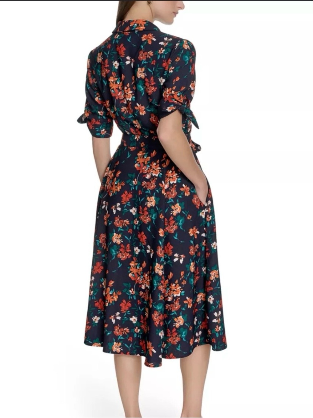 CALVIN KLEIN Womens Navy Floral Button-Up Shirt - Red & Teal Floral